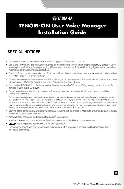 yamaha雅马哈TNR-W Installation Guide